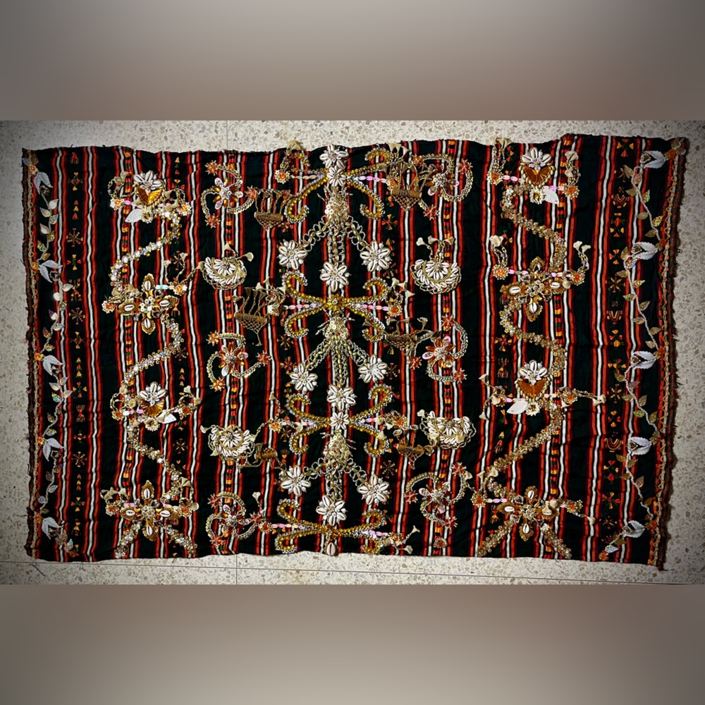 Beautiful Traditional Unfringed Beaded/Embroidered Egyptian Berber Wedding Shawl